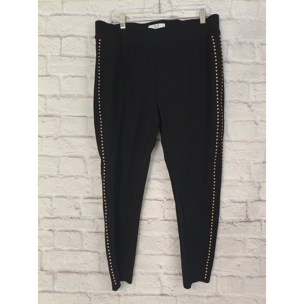 Magaschoni Woman Black Rose Gold Studded Side Leggings 1X Plus Size